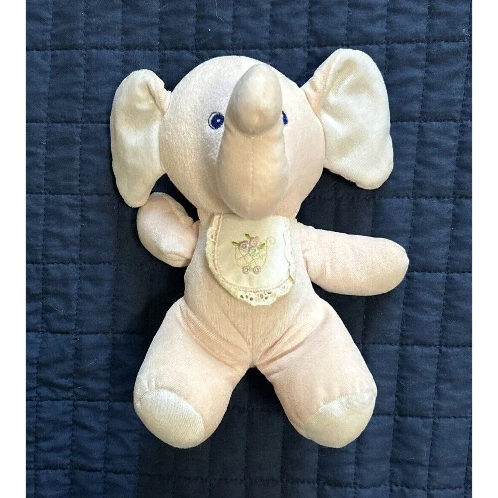 Animal Fair Pink Elephant Rattle Baby Plush Toy Bib Vintage 9